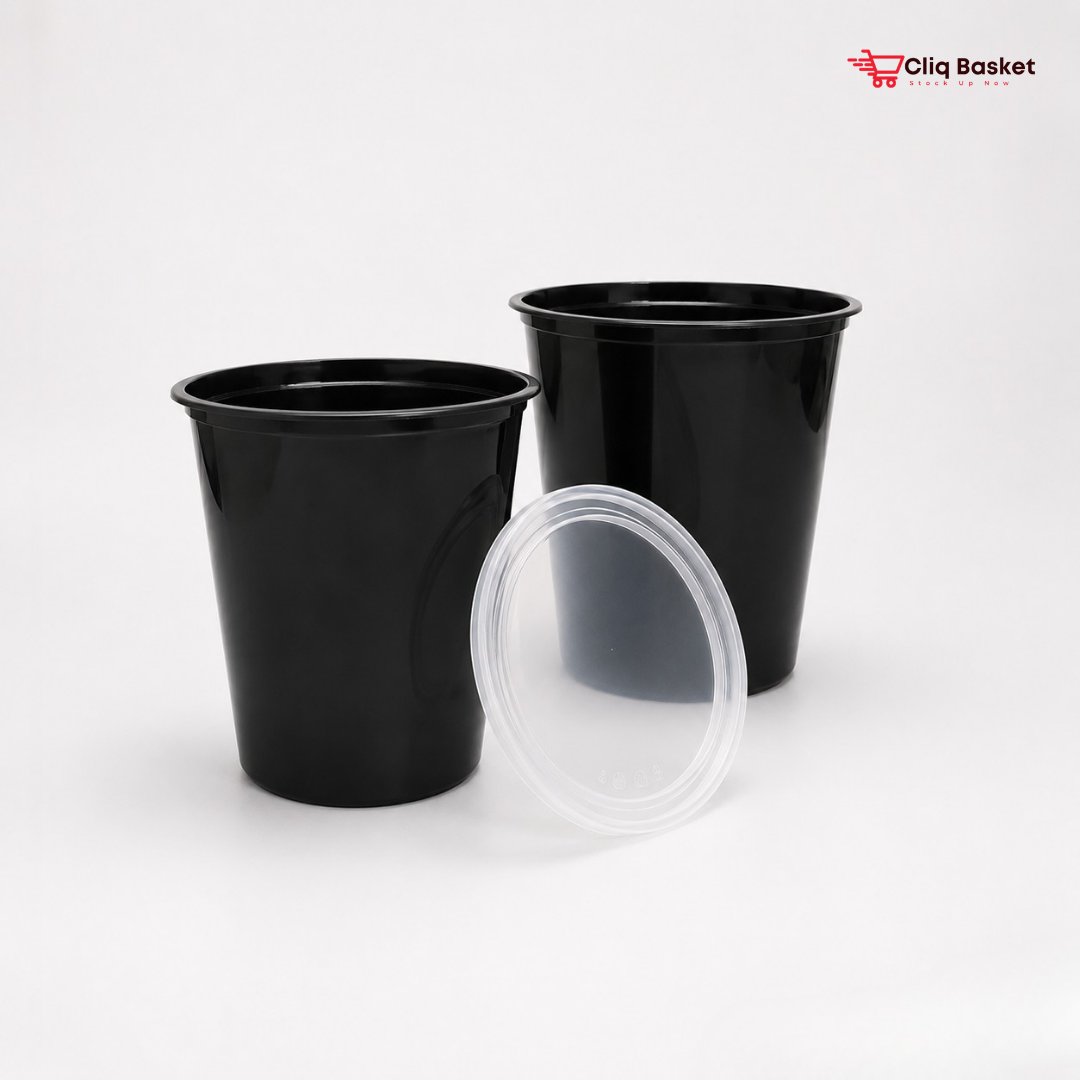 1000ml Black Rectangular Plastic Food Containers with Lid (Pack of 25) | BPA-Free PP Storage Boxes – CliqBasket