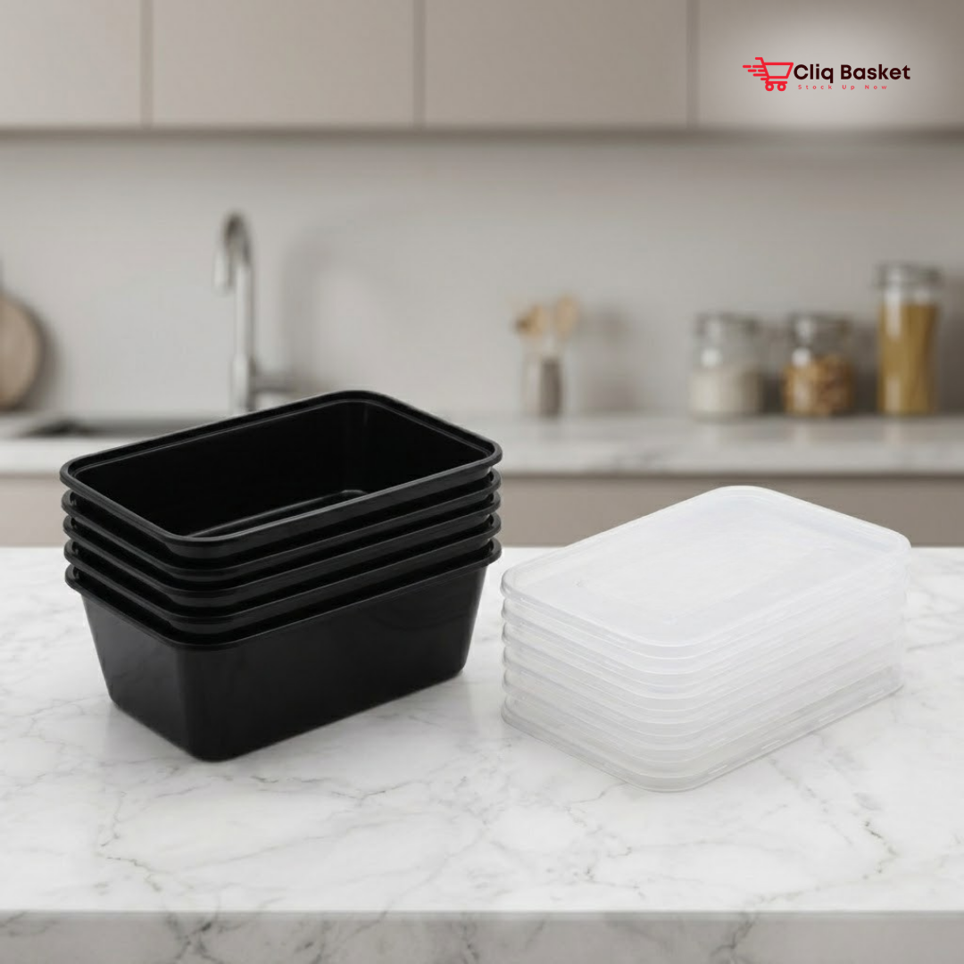 650ml Black Rectangular Food Containers with Lid (Pack of 25) | BPA-Free PP Meal Prep Boxes – CliqBasket