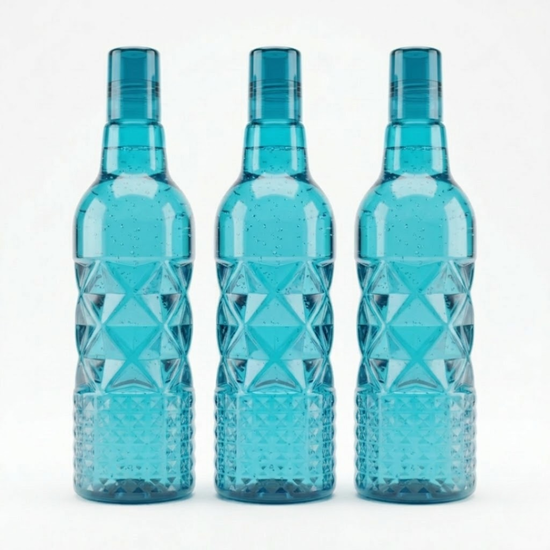 blue 1 litre water bottle set 3 pack lightweight plastic bottles for fridge use and daily drinking water storage