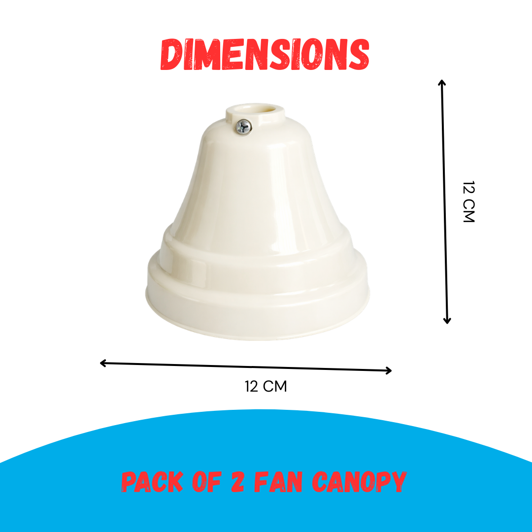 Dimensions of white plastic ceiling Fan canopy cover set of 2