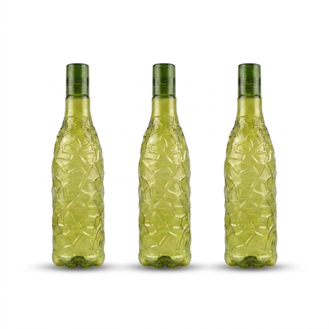 green plastic water bottle 3 pack 1000 ml durable reusable bottles for fridge storage and daily home use in India
