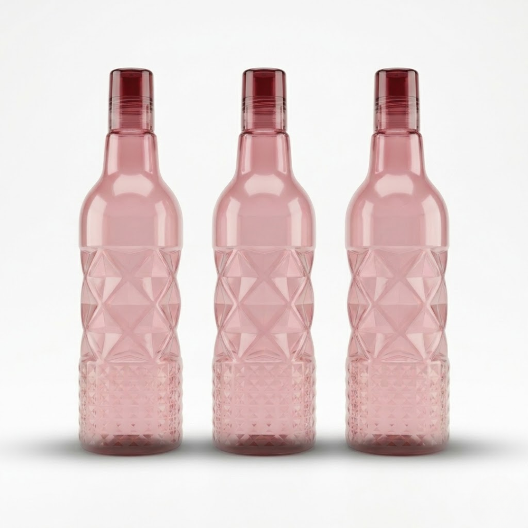 pink plastic water bottle set 1 litre 3 pack reusable storage bottles for home use and organized kitchen space