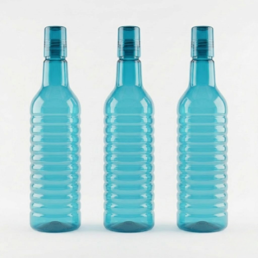 blue reusable water bottles set 3 pack slim household bottles for kitchen and fridge storage