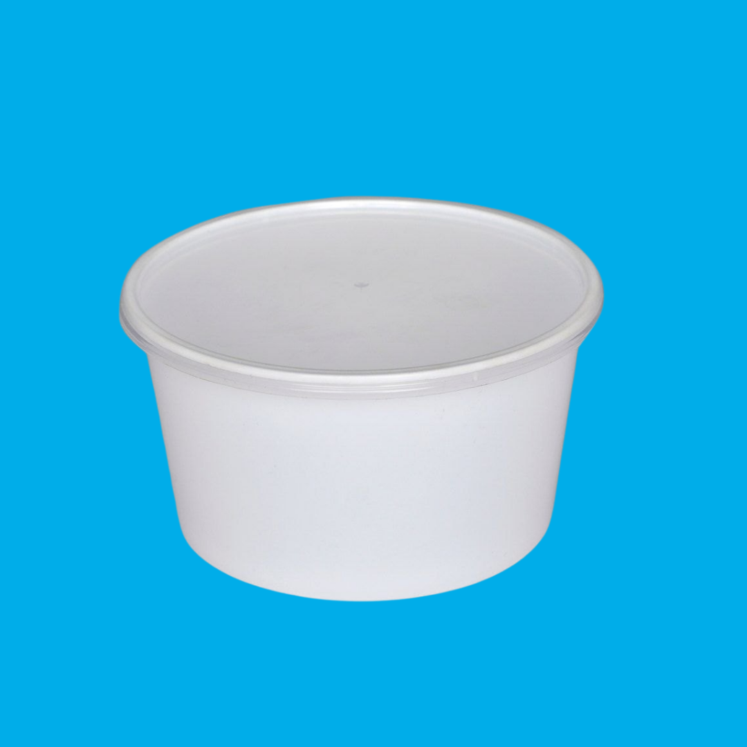 1000ml white plastic container with clear airtight lid, high-capacity food-grade material for industrial and catering storage.