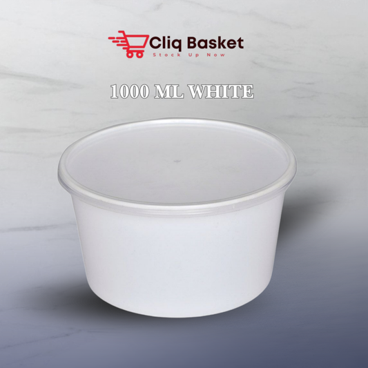 white plastic Round Food Container 1000 ml pack of 10 - cliqbasket