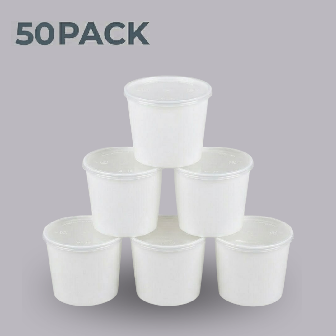 1000 ML White Food Containers with Lids – Reusable, 50-Pack
