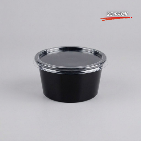 100ml Black Round Food Containers with Lids Pack of 25