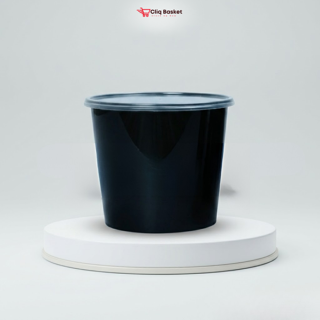 1200ml Black Round Food Containers with Lid (Pack of 25) | BPA-Free PP Airtight Storage Boxes – CliqBasket