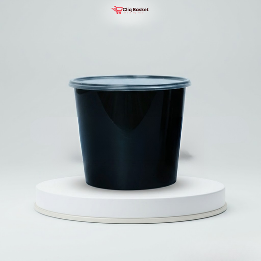 1200ml Black Round Food Containers with Lid (Pack of 25) | BPA-Free PP Airtight Storage Boxes – CliqBasket