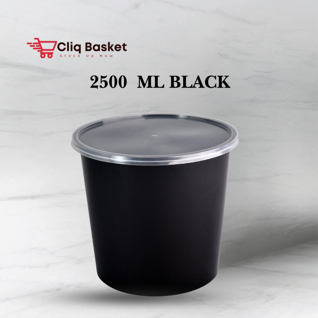 CliqBasket 2500 ml black plastic round food container with lid
