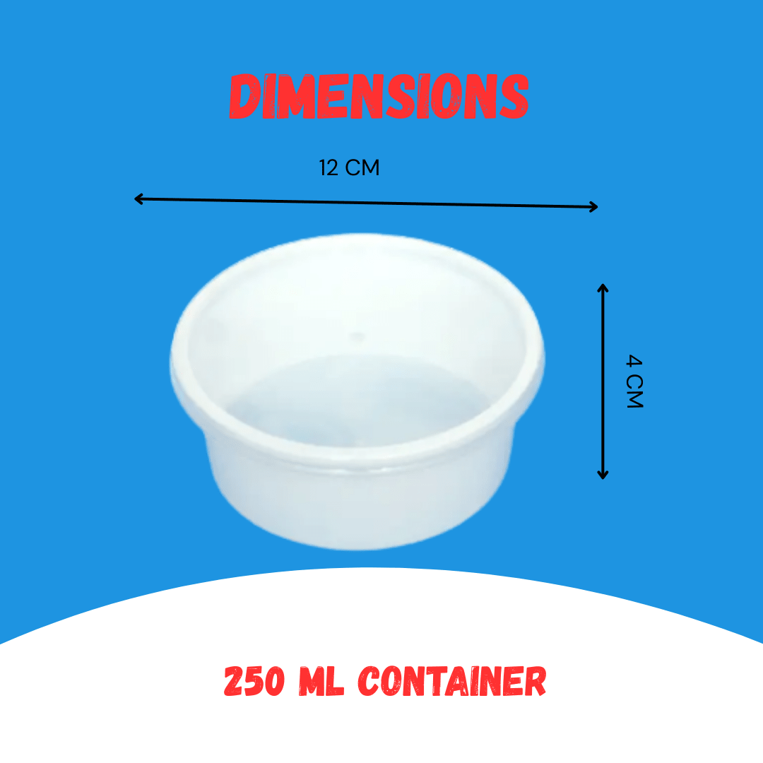 250 ML White Plastic Food Storage Containers- dimensions