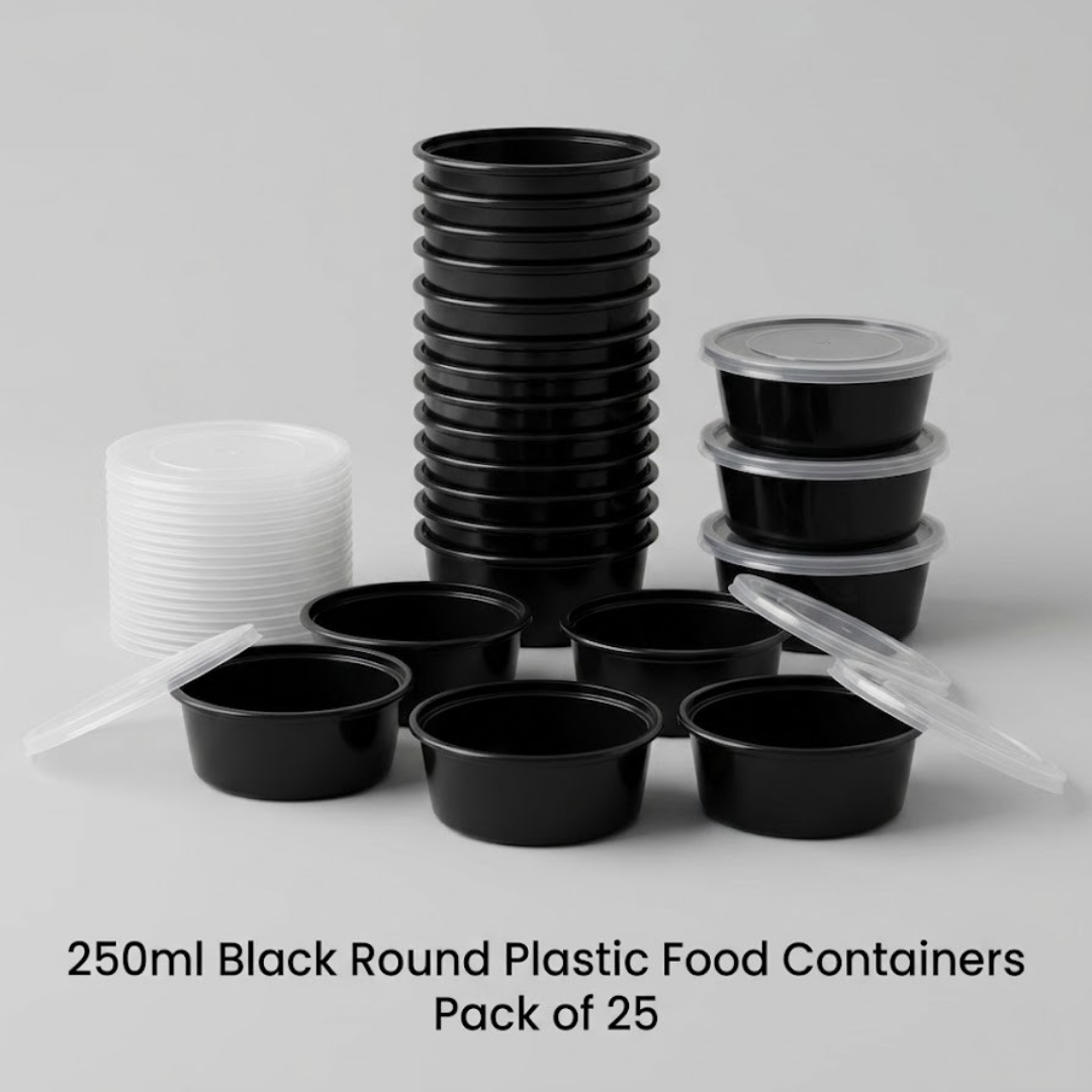 250 ml Black Plastic Food Container