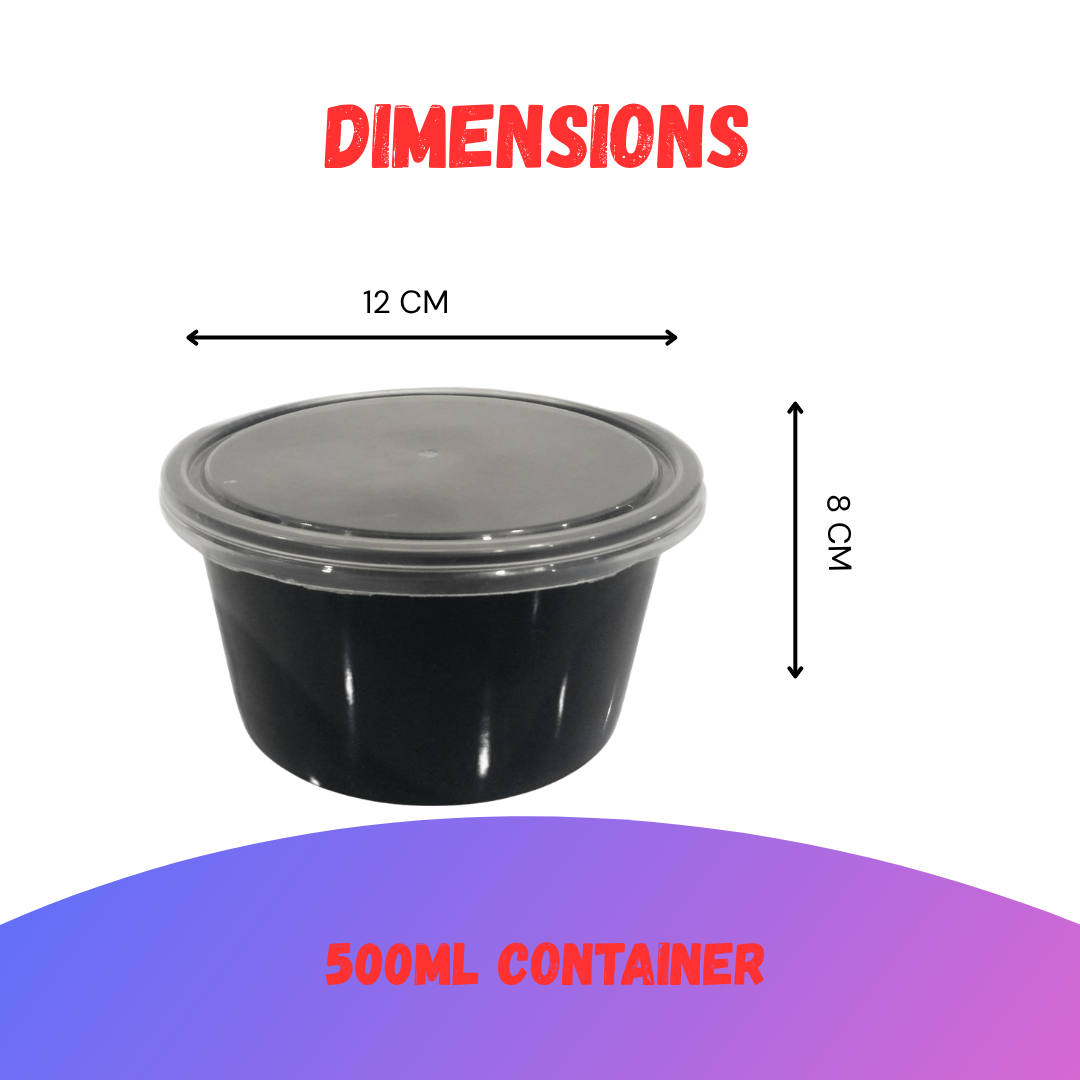 CliqBasket 500 ml Plastic Food Containers with Lids – Black Round Reusable Storage Set of 10