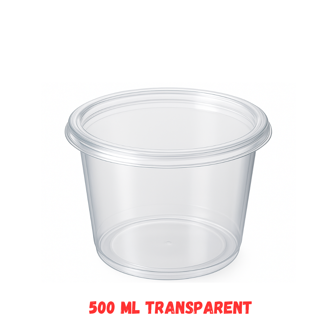 500ml Round Food Containers Mixed Color Pack of 30 – Black, White & Transparent CliqBasket