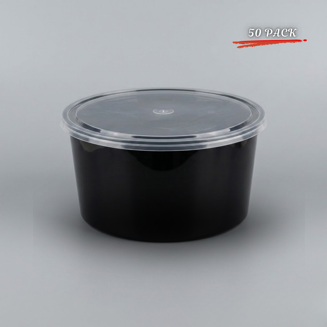 Black Round Container 750ml (Pack of 50)