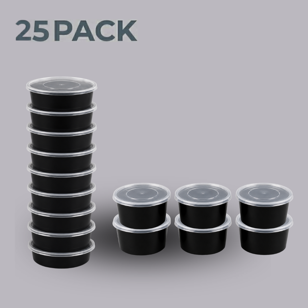 CliqBasket 750 ML Black Plastic Food Storage Containers with Lids – Reusable, 25 -Pack