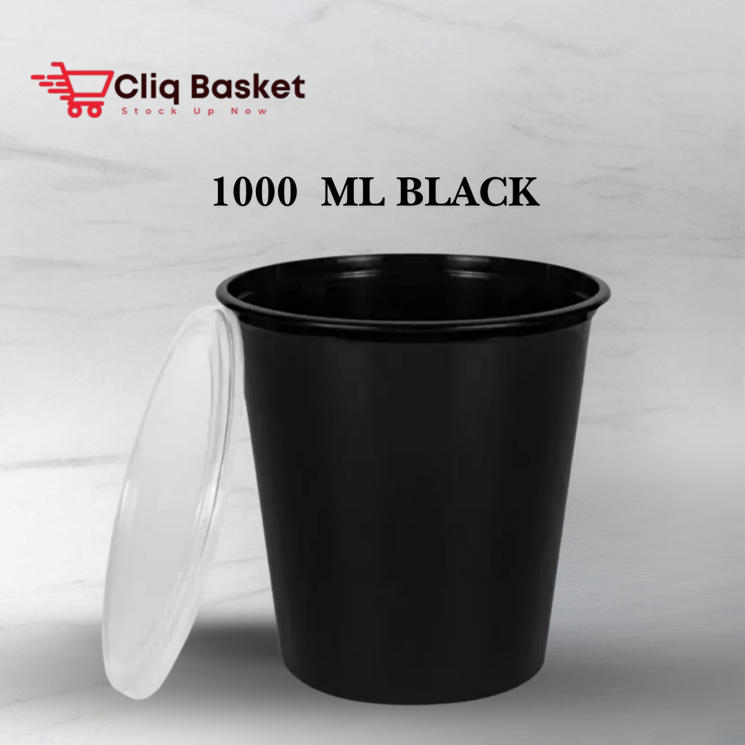 CliqBasket 1000 ml round plastic food container with lid for kitchen storage