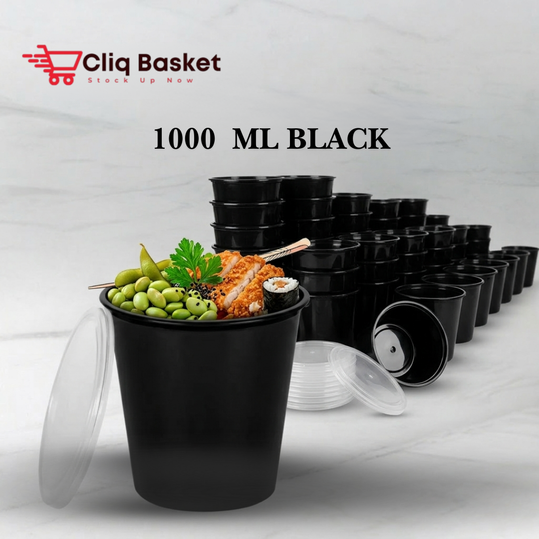 CliqBasket 1000 ml round plastic food container with lid for kitchen storage
