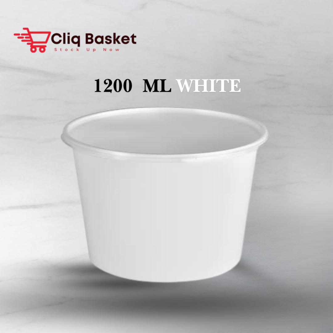 1200 ml white round plastic food container pack of 20 for kitchen storage