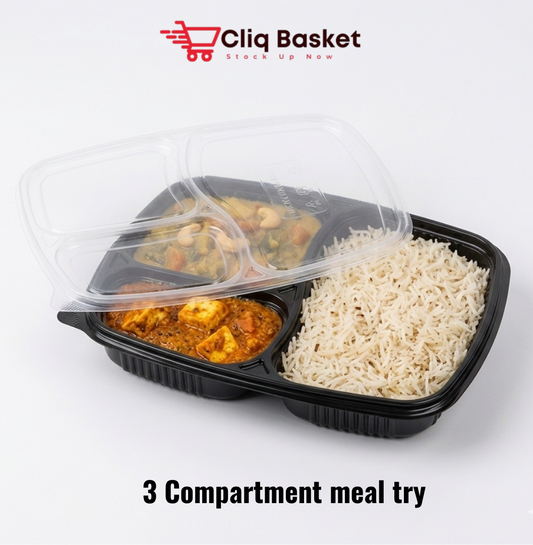3 Compartment Plastic Meal Tray| Durable Food Meal Box
