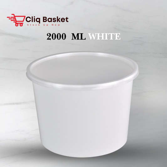 CliqBasket 2000 ml white round plastic food container with lid of 25 pack 