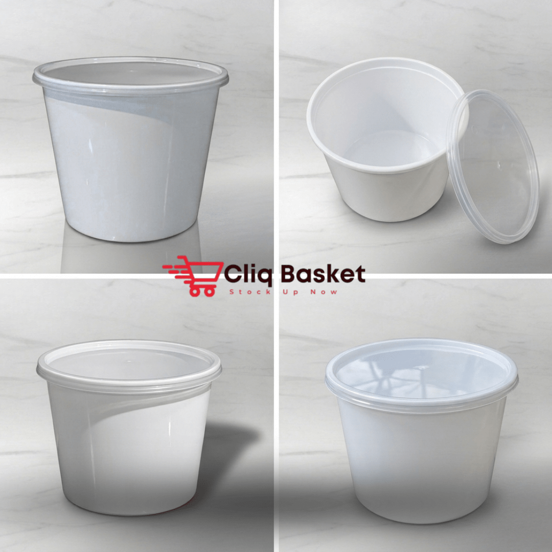 Large white plastic food container 2000 ml round kitchen storage 