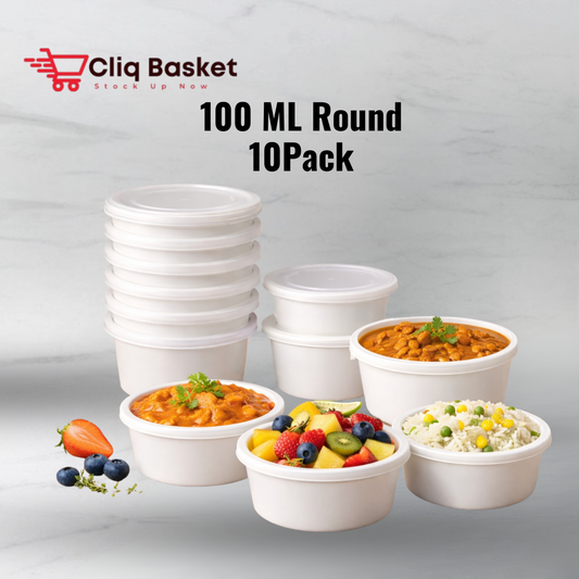CliqBasket White  Plastic Food Storage Containers with Lids  Round Reusable Containers 