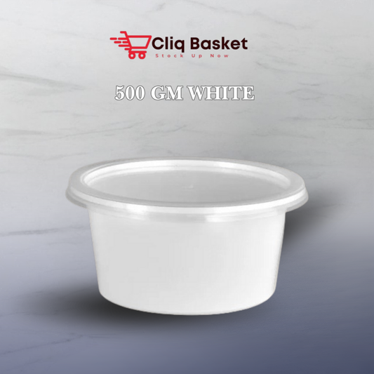 CliqBasket 500 gm white round plastic food container with lid