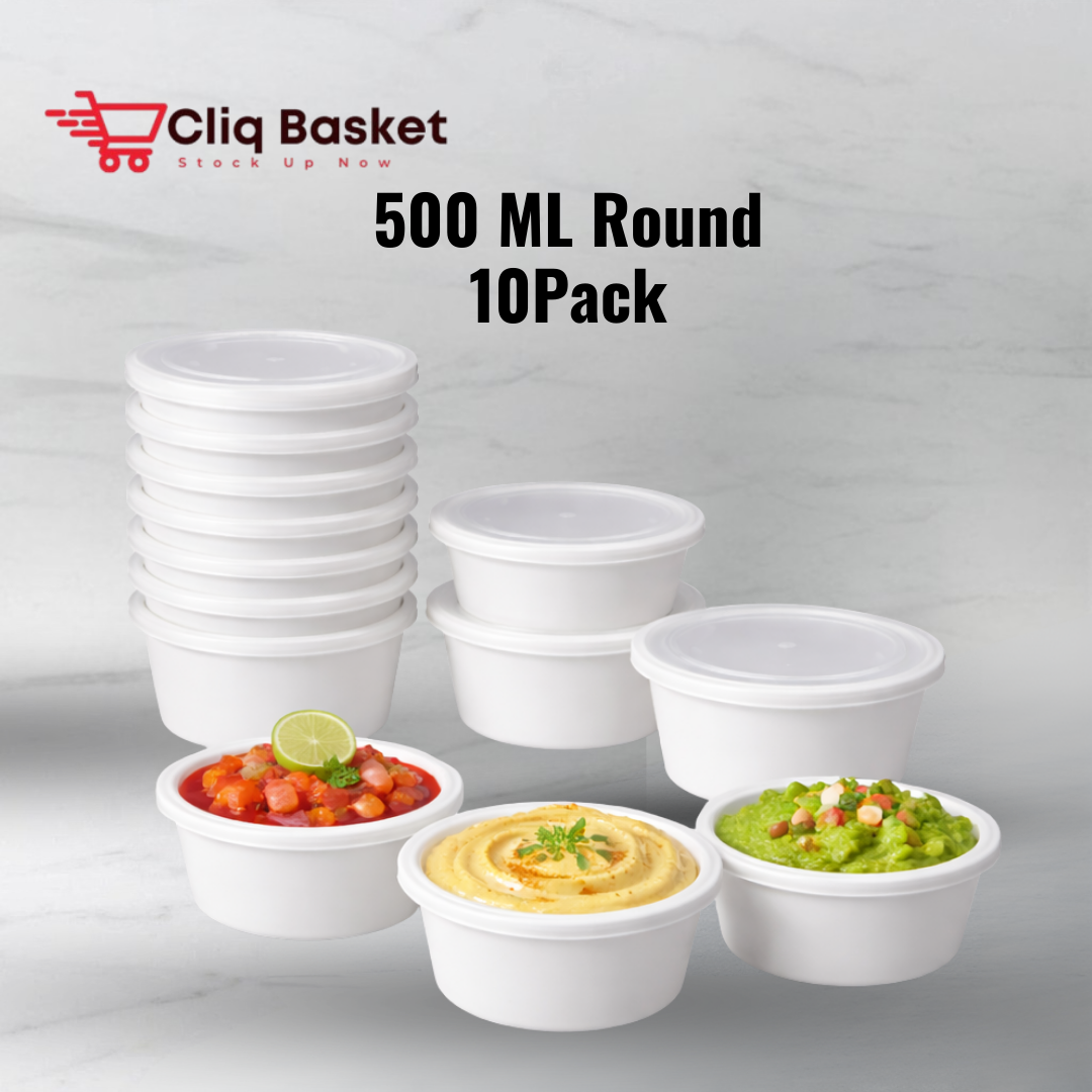 CliqBasket White Plastic Food Containers with Lids 500 ML