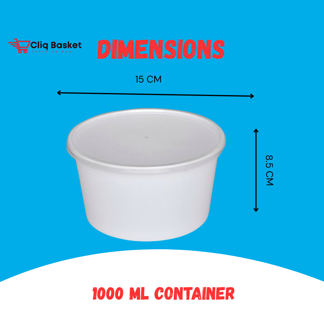 pack of 10 - 1000 ml white round plastic food container -Cliqbasket