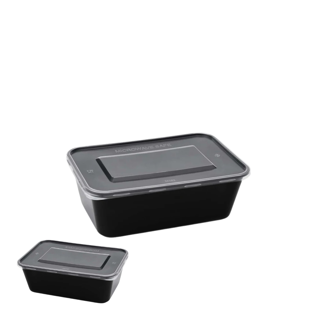 650ml Black Rectangular Food Containers with Lid (Pack of 25) | BPA-Free PP Meal Prep Boxes – CliqBasket