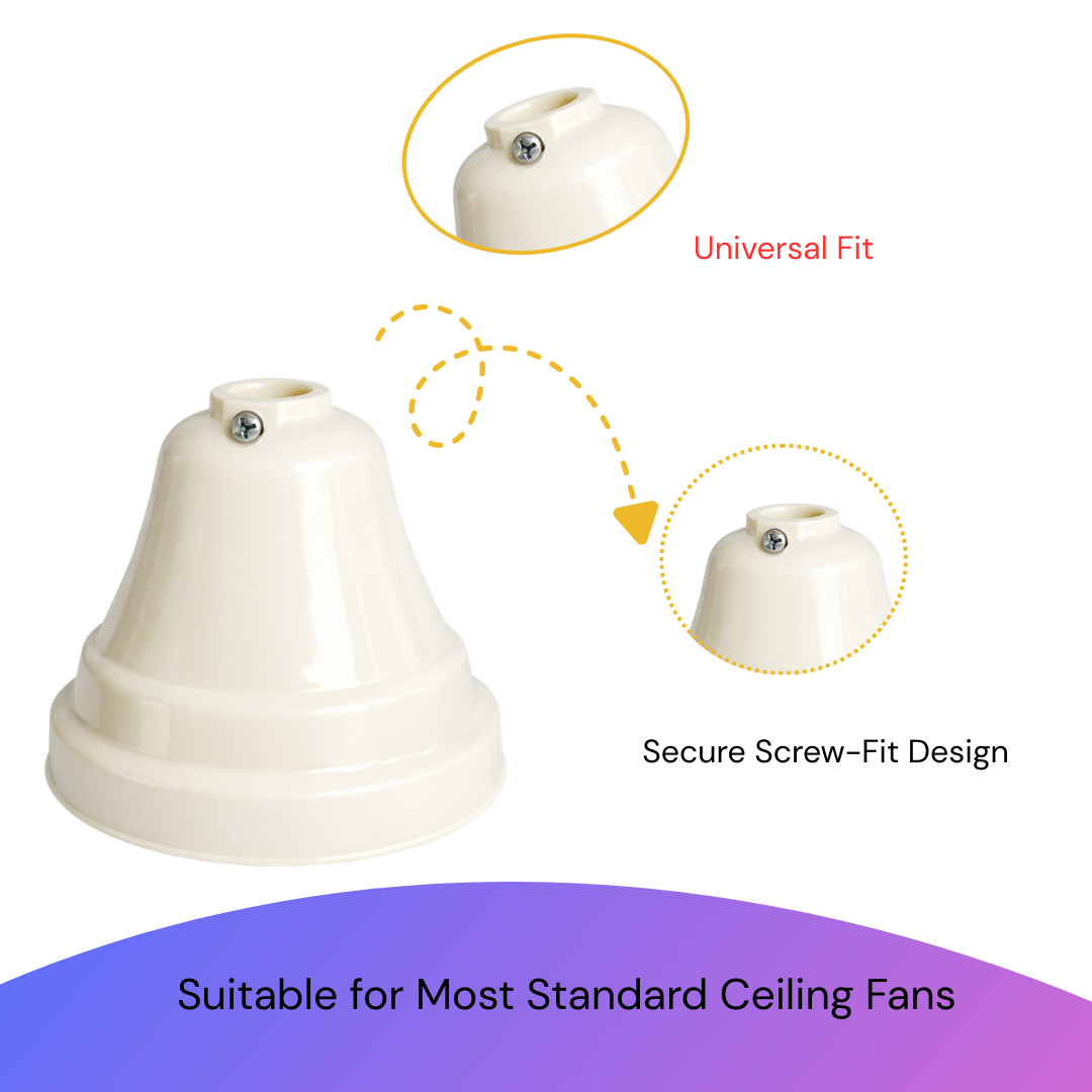 Ceiling fan light fixture with 'Universal Fit' and 'Secure Screw-Fit Design' text on a white background.