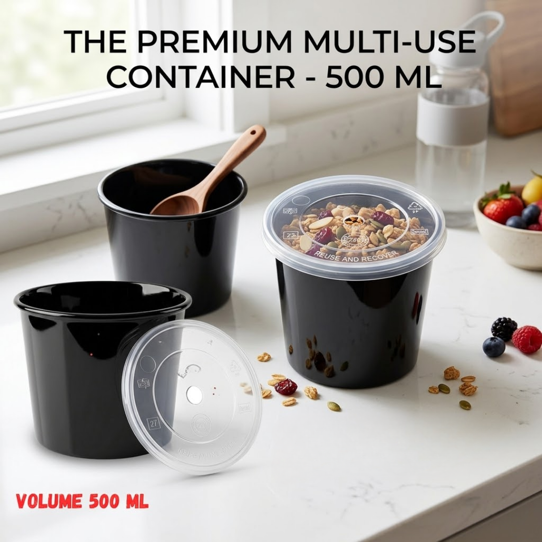 500ml Black Rectangular Food Container with Lid – Pack of 25 | CliqBasket