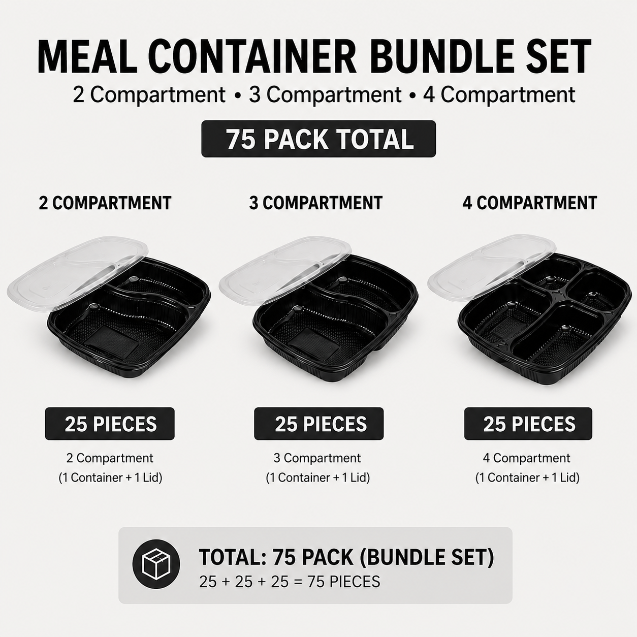 Tiffin & Cloud Kitchen Tray Combo – Meal Tray Combo Pack – 2, 3 & 4 Compartment Trays (75 Pieces) | CliqBasket