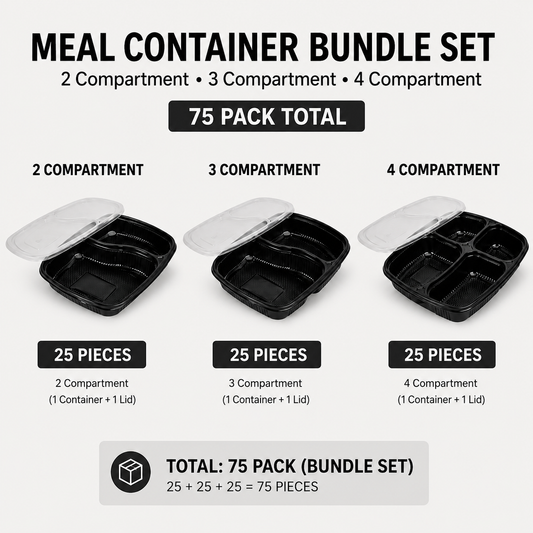 Tiffin & Cloud Kitchen Tray Combo – Meal Tray Combo Pack – 2, 3 & 4 Compartment Trays (75 Pieces) | CliqBasket