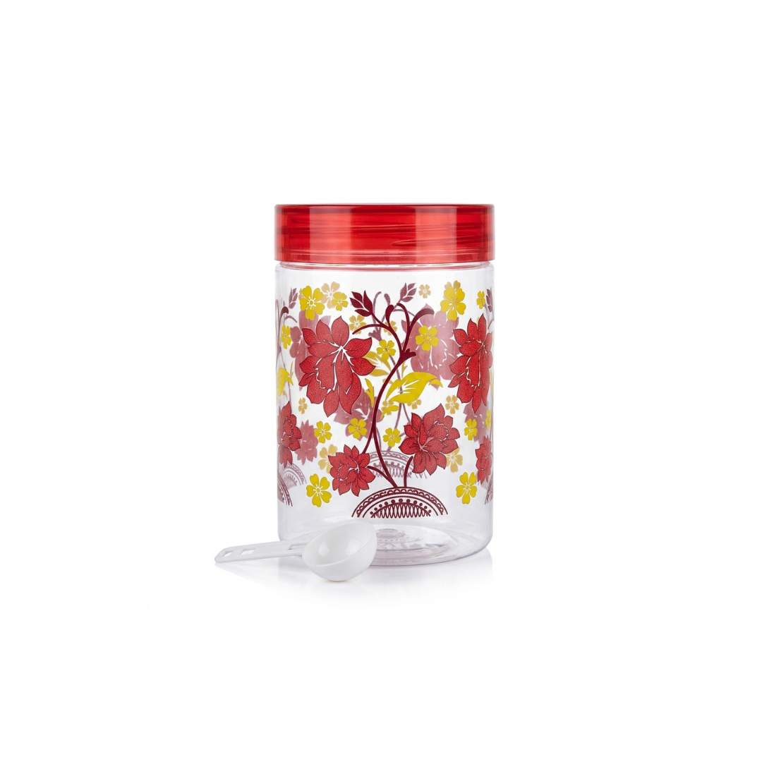 800 ml Red Floral Kitchen Storage Jar with Spoon – Stylish & Practical Container