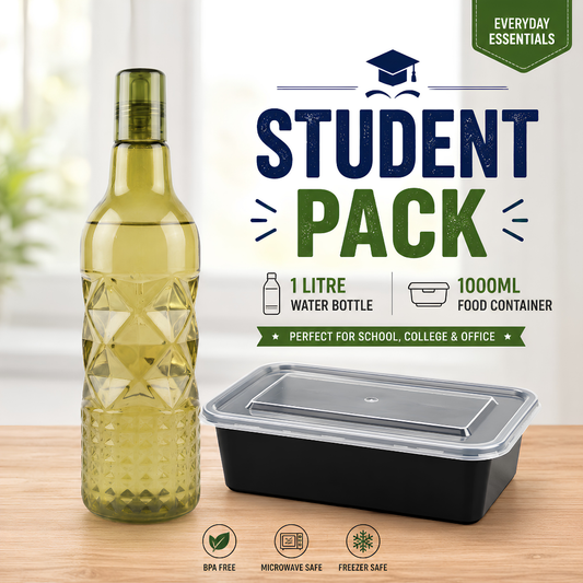 1 Litre Water Bottle + 1000ml Rectangle Food Container- Student Pack