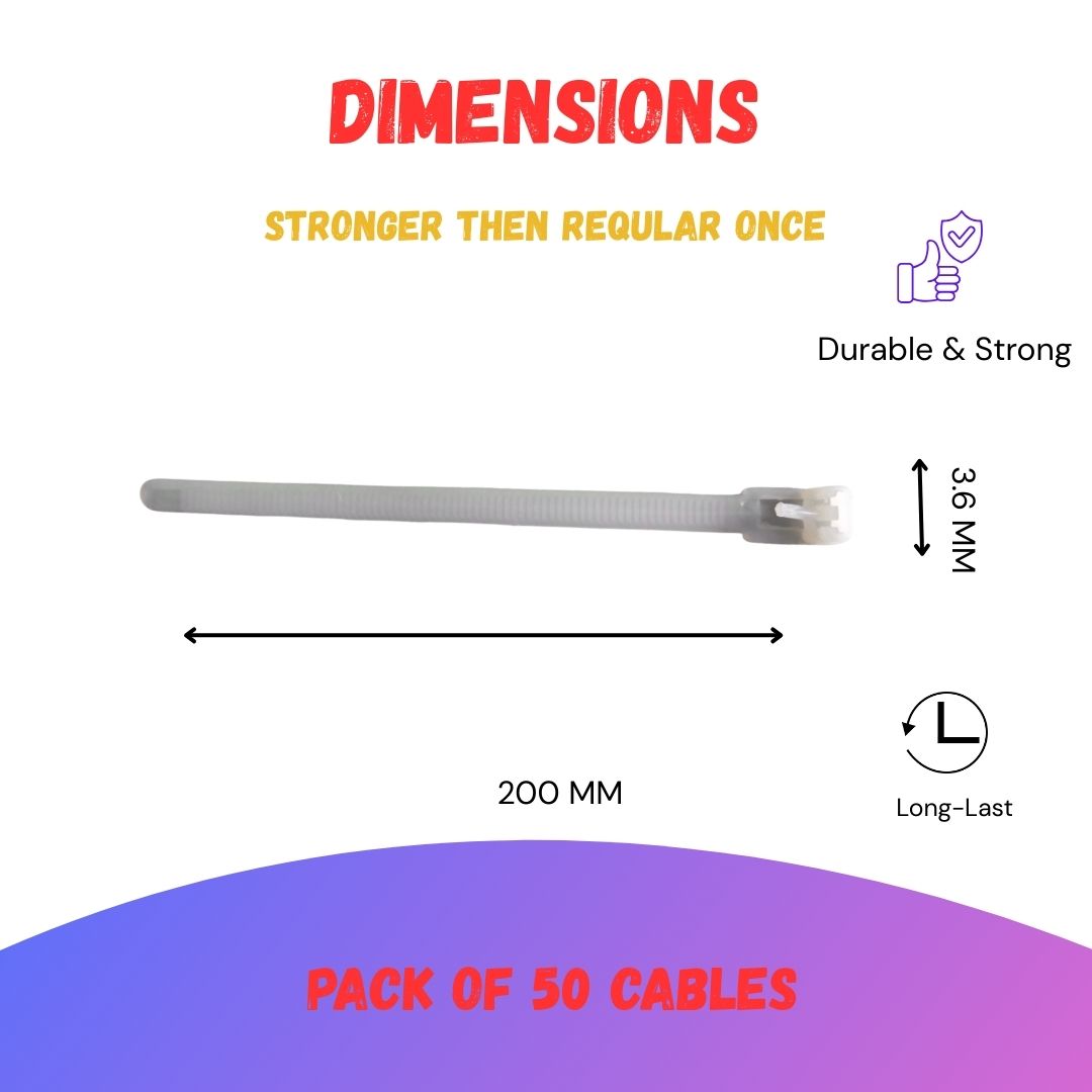 Nylon Cable Ties 200mm – Heavy-Duty Self-Locking Zip (Pack of 200)