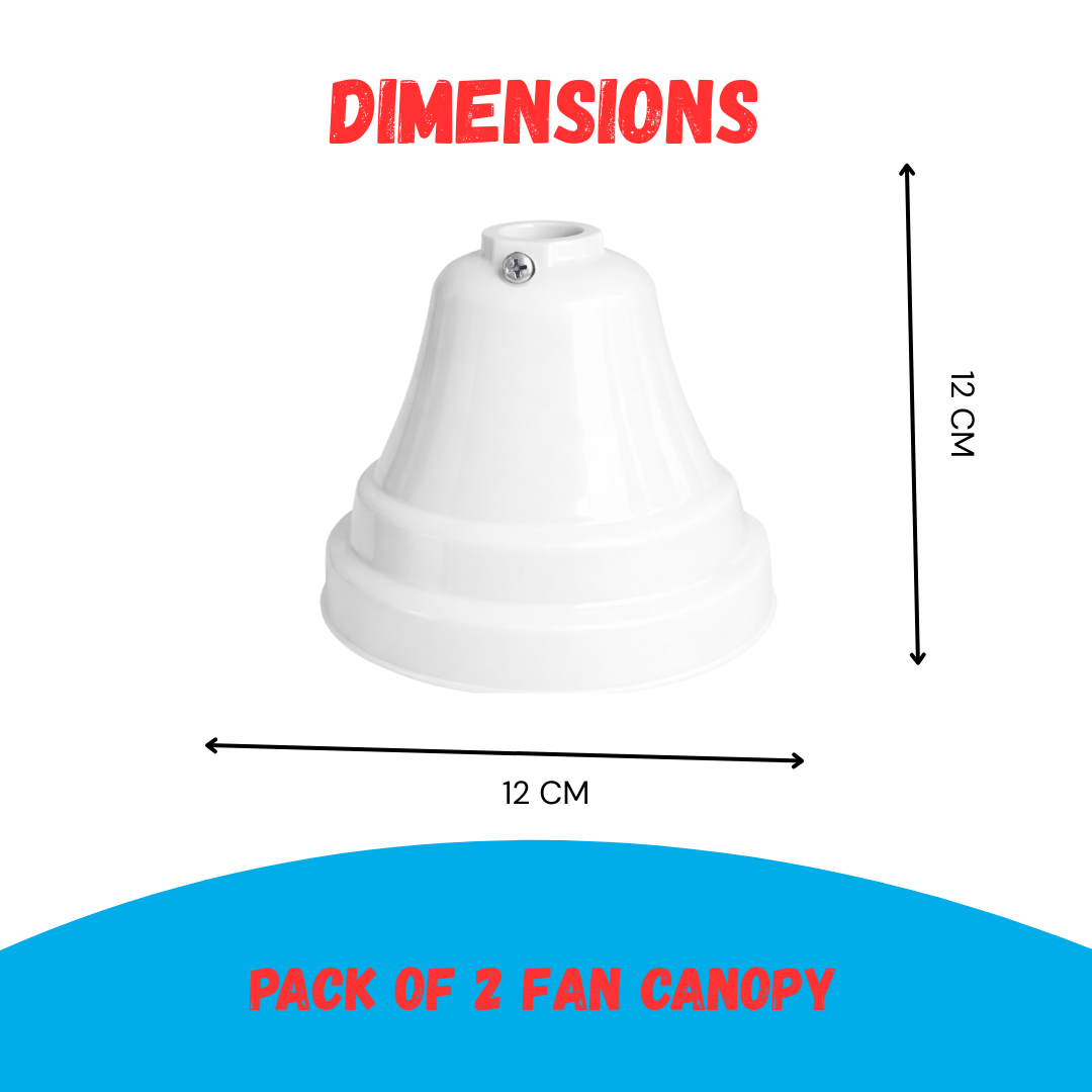 White fan canopy with dimensions labeled on a white background
