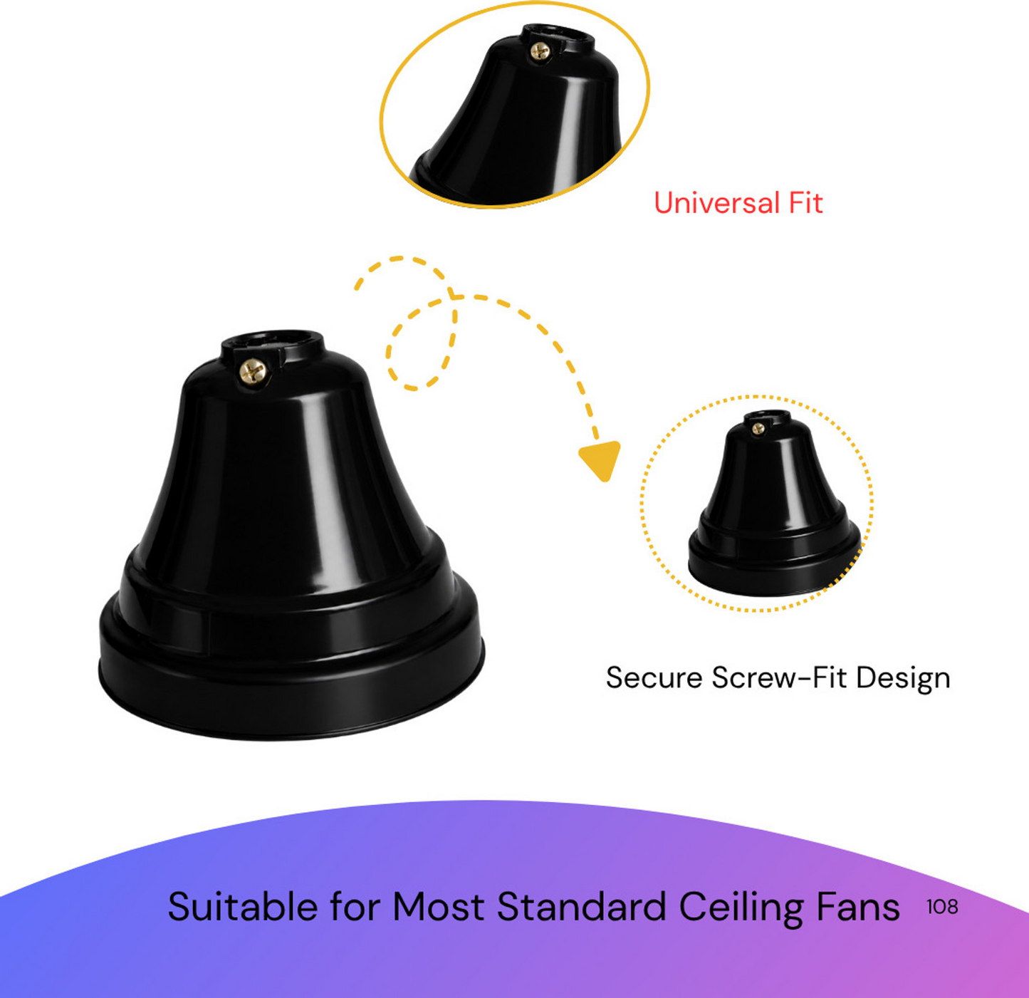 Glossy Black Ceiling Fan Canopy - pack of 2