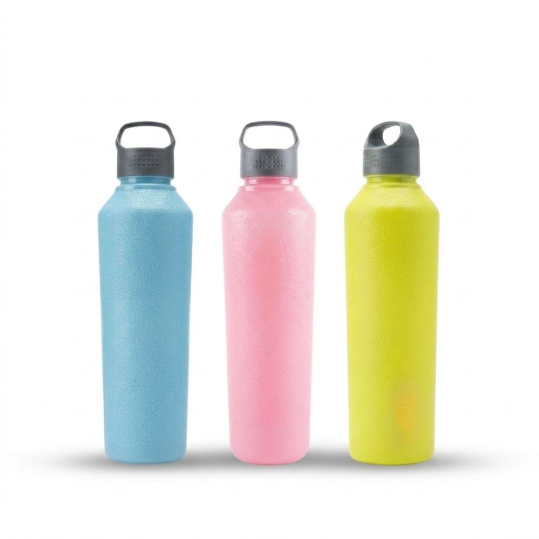 pastel green blue pink plastic water bottles set 1000 ml reusable bottles with durable caps for fridge storage and daily home use in India