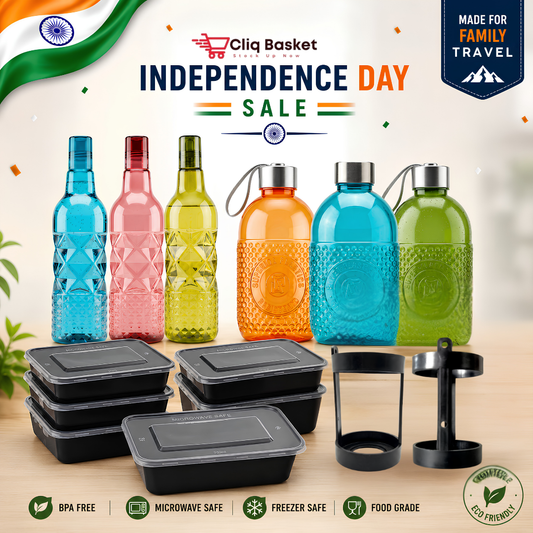 Family Travel Combo | 6 Water Bottles, 15 Pack Food Containers & 2 Bottle Holders