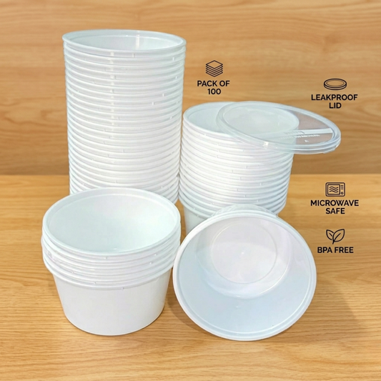 Disposable Plastic container– 500ml White Containers Set of 10 | CliqBasket